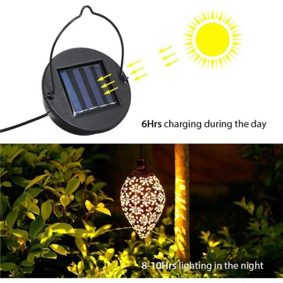 Hanging Solar Lights Solar Lantern LED Garden Lights Metal Lamp Waterproof - Picture 4 of 7